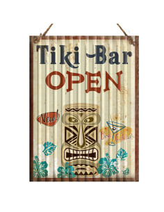 Plaque Déco en Métal Surfpistols Bar Tiki Open