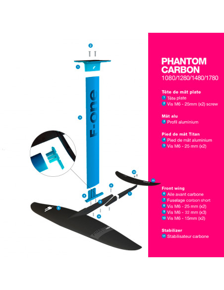 Foil F-One Phantom V3 1280 - Mât aluminium - Vue éclatée